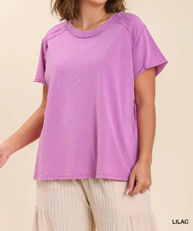 Women's Evening Wear Attire Round Neck Short Sleeve T-Shirt In Lilac