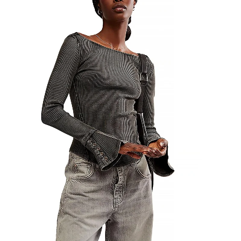 Affordable Fashion for Women Womens Cotton Blend Ribbed Pullover Top