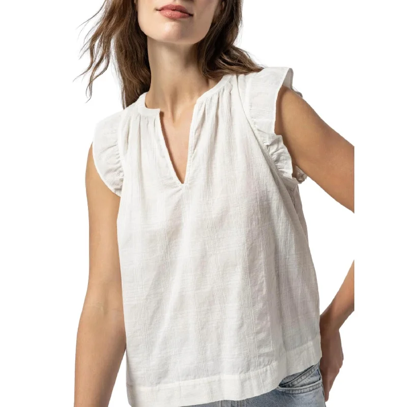 Women's Festive Attire Flutter Sleeve Split Neck Top In White