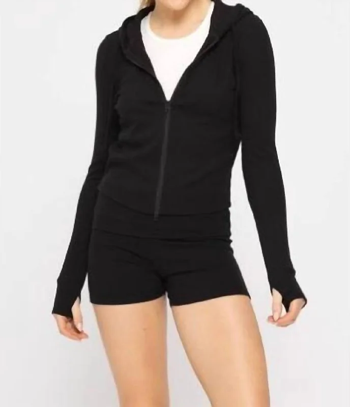 Affordable Online Boutiques Becky Ribbed Hoodie In Black