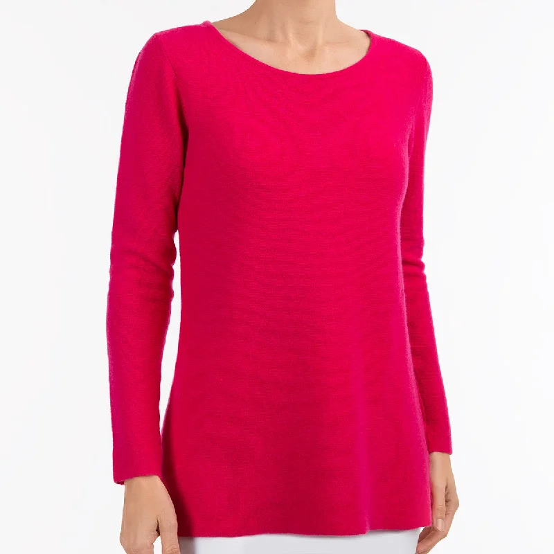 Women's Travel Outfit Set Round Neck Pullover in Fuxia