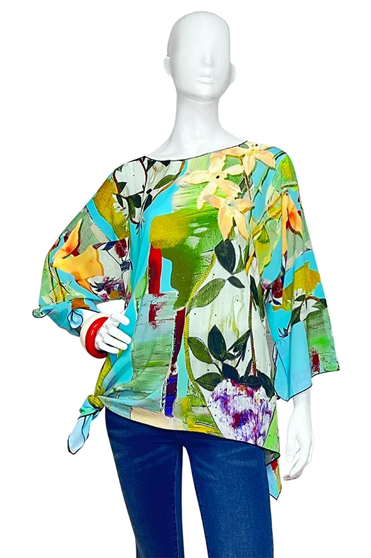 Clothes Of Woman Lior One Size Fits All Lime Magic Garden Sheer Print Top Tunic Women's