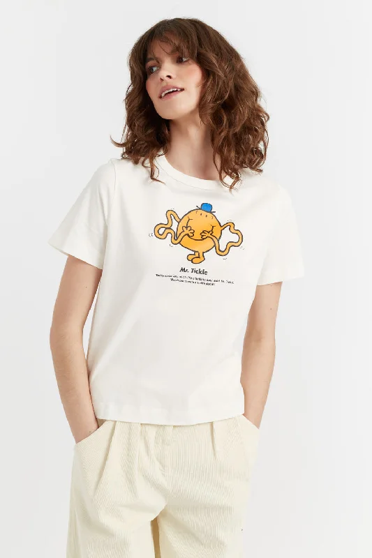 Comfy Women's Outfits for Daily Wear Cream Cotton Mr. Tickle T-Shirt