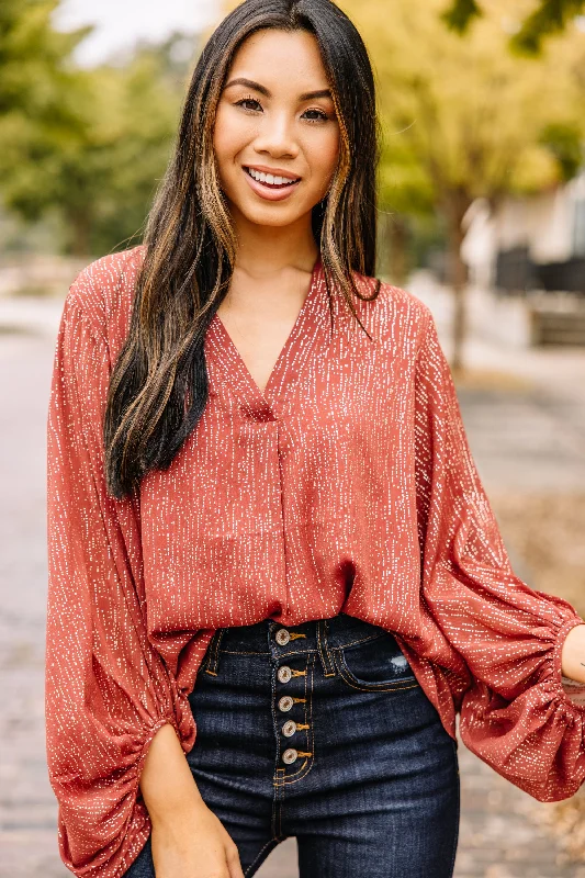 Women Clothing Can't Look Away Marsala Red Metallic Blouse