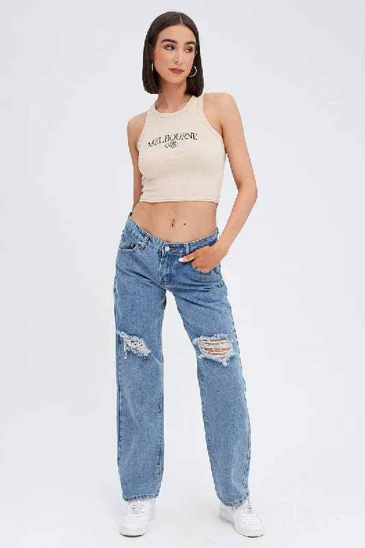 Women's Casual Outfit Denim Straight Jeans Low Rise