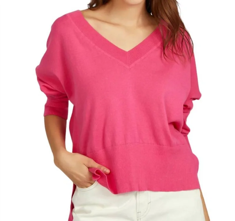 Women's Stylish Outerwear Noor Oversized V-Neck Pullover In Shocking Pink