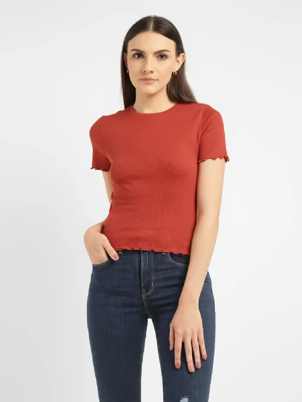 Chic Women's Outfit Women's Solid Round Neck Top