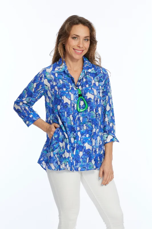 Women's Clothes Bright Blue Button Down Tunic Top | Valor LIOR