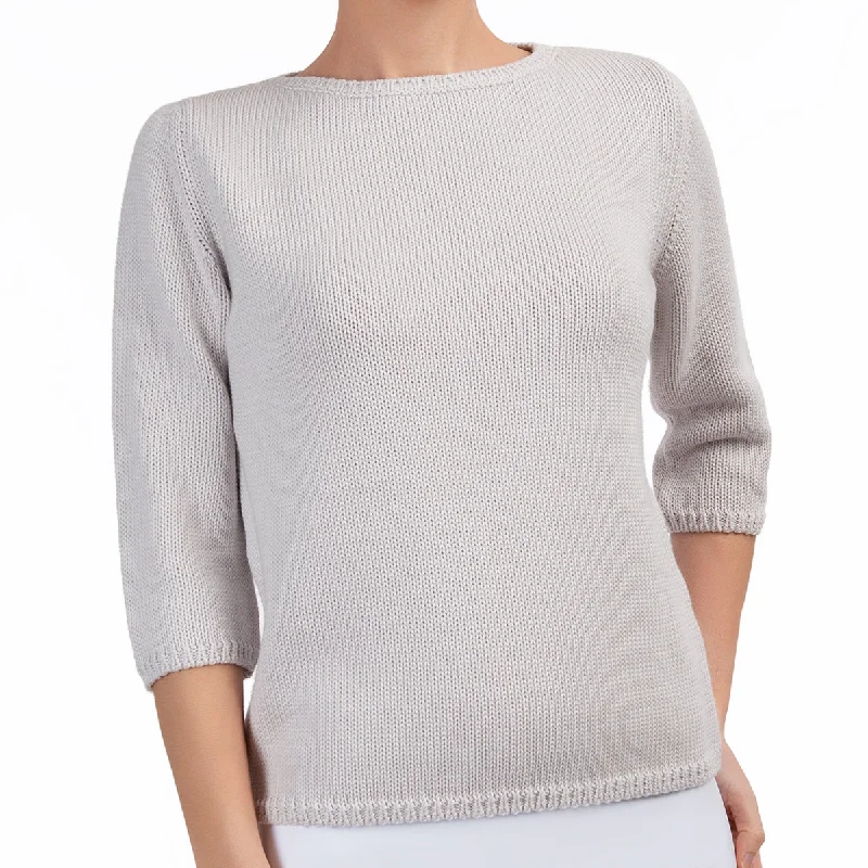 Women's Activewear Attire 3/4 Sleeve Pullover in Pale Grey