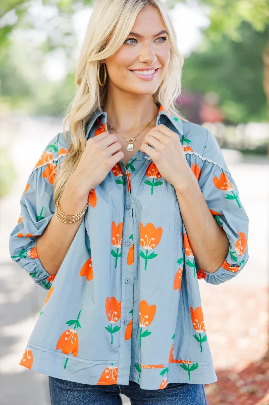 Best Online Women's Boutiques Always And Forever Blue Floral Blouse