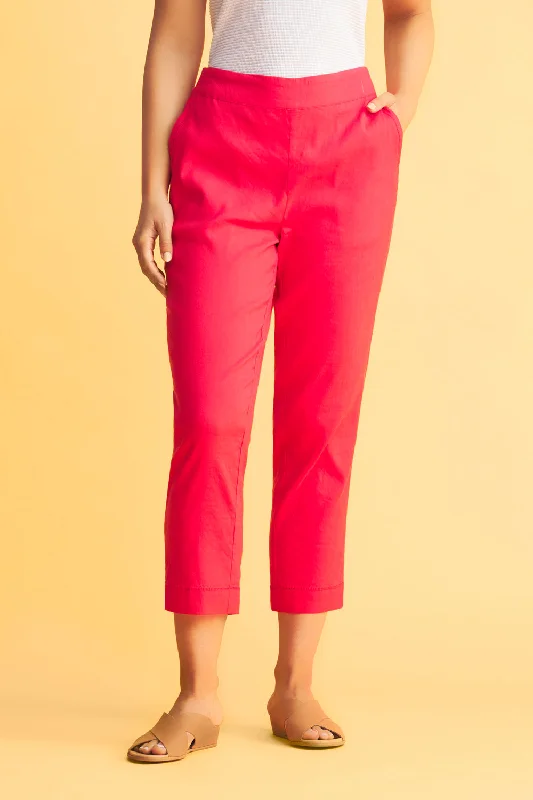 High End Fashion Tab Detail Tapered Pant - Hibiscus