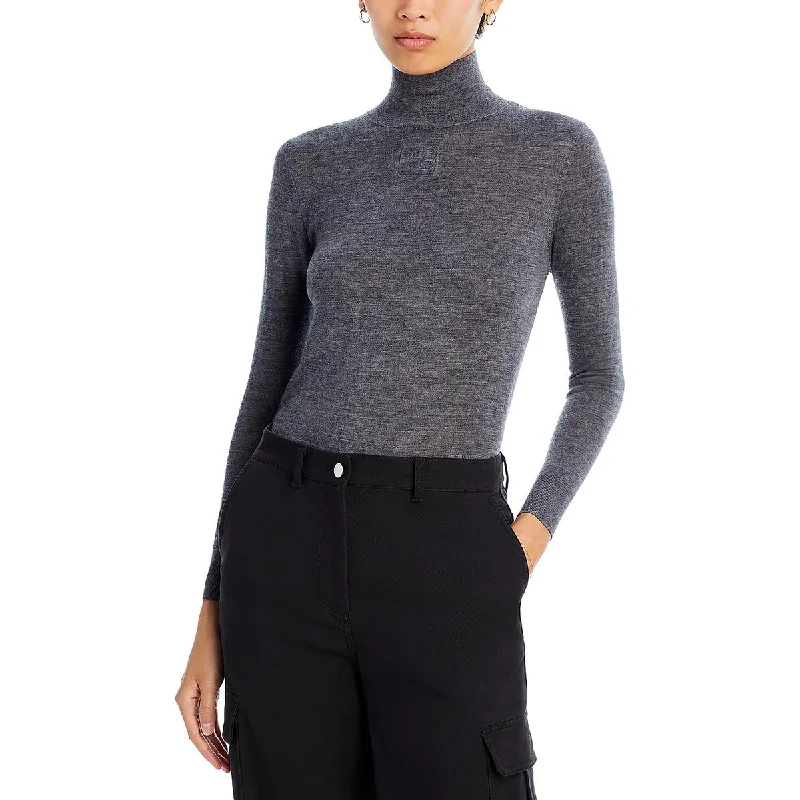 Women's Tailored Outfit Womens Turtleneck Embossed Logo Pullover Top