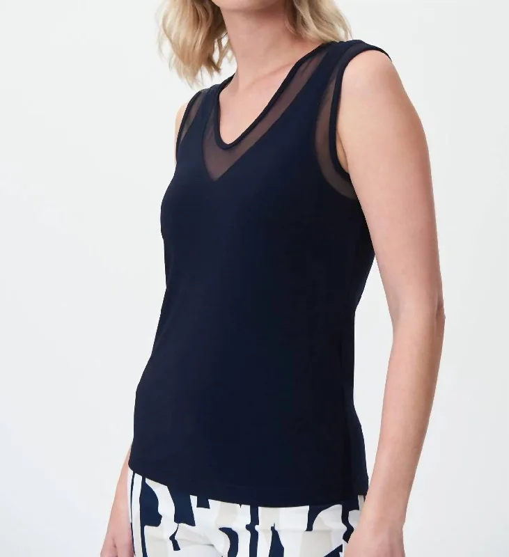 Clearance Sale Silky Knit Mesh Sleeveless Top In Midnight Blue