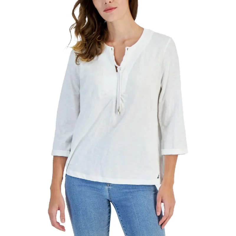 Women's Relaxed Outfit Womens Slub Cotton Pullover Top