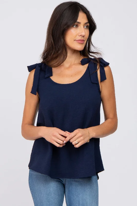 Clothing Online Navy Blue Shoulder Bow Tank Top