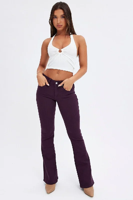 Women's Vacation Outfit Set Purple Flare Denim Jeans Low rise