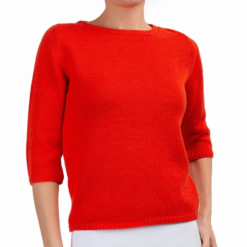 Affordable Women's Attire 3/4 Sleeve Pullover in Red Orange