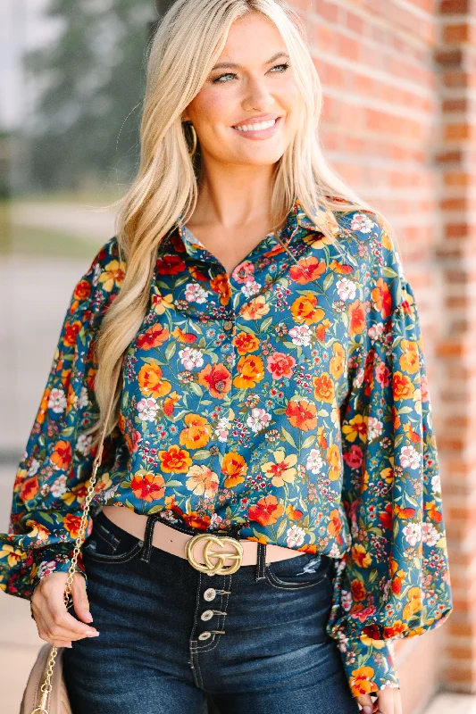 Evening Looks Found You Navy Blue Floral Blouse