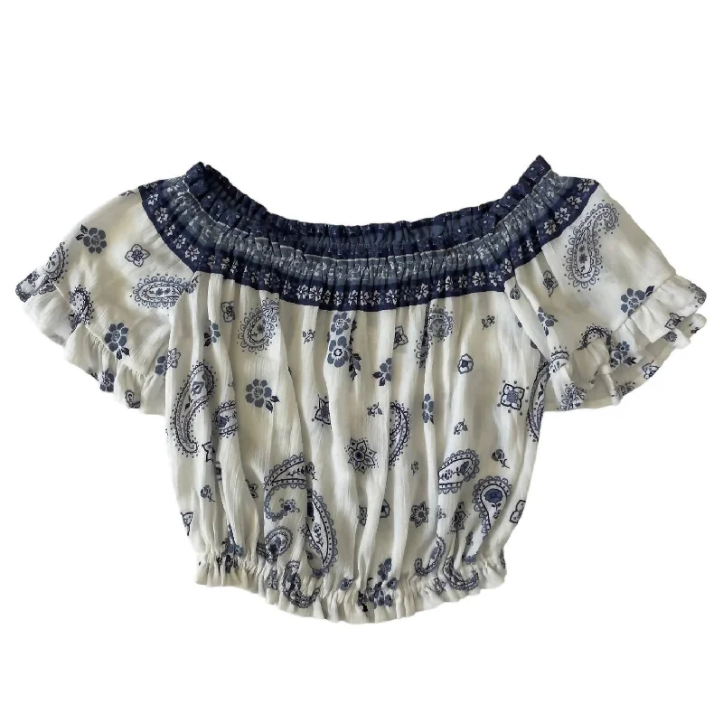 Women's Evening Garments Paisley Crop Top In Blue/white