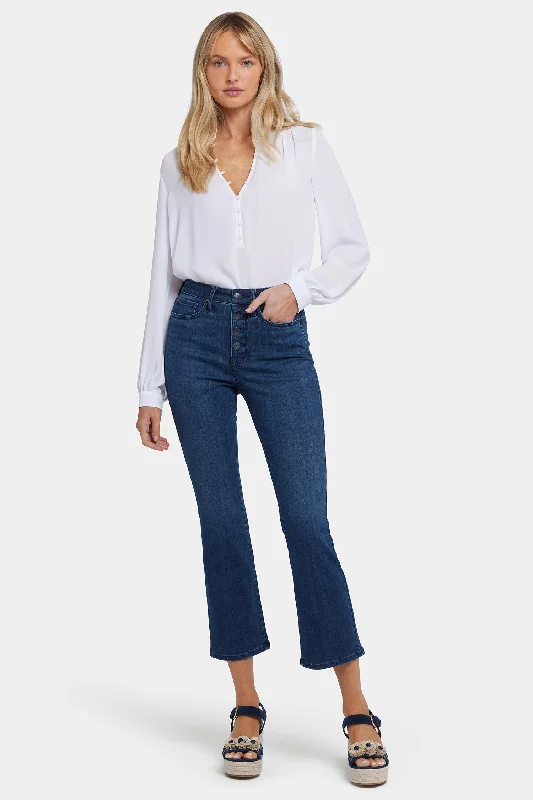 Online Boutiques Clothing Billie Mini Bootcut Ankle Jeans - Ibiza Blues