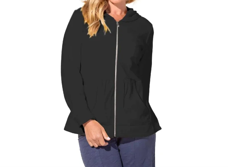 Fashion Women's Clothing Ocean Front Beach Hoodie In Black