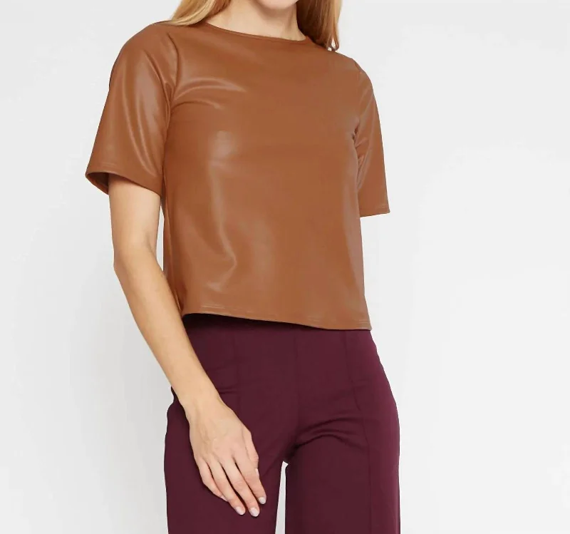 Women's Resort Garments Vegan Leather Short Sleeve Top In Camel