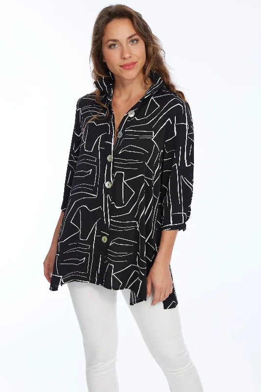 Women's Clothing Sale Black & White Wire Collar Tunic Top | Dora LIOR