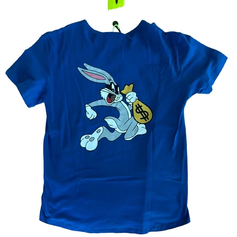 Vintage Women's Fashion Womens Big Bunny Cotton T-Shirt In Royal Blue