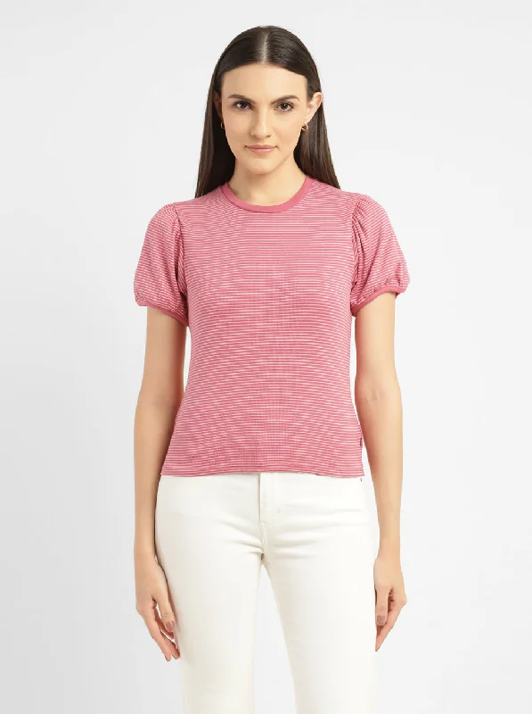 Women's Seasonal Fashion Trends Women's Striped Pink Round Neck Top