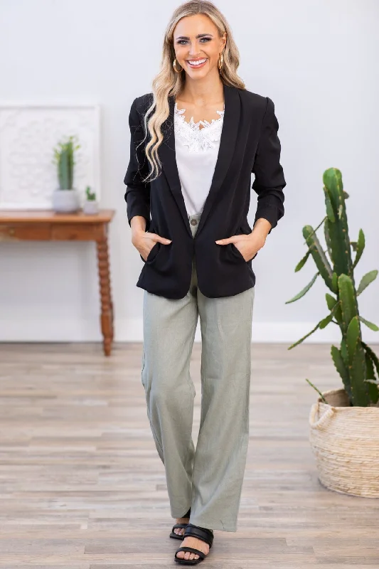 Women's High-Fashion Apparel Dark Sage Wide Leg Trouser Pants