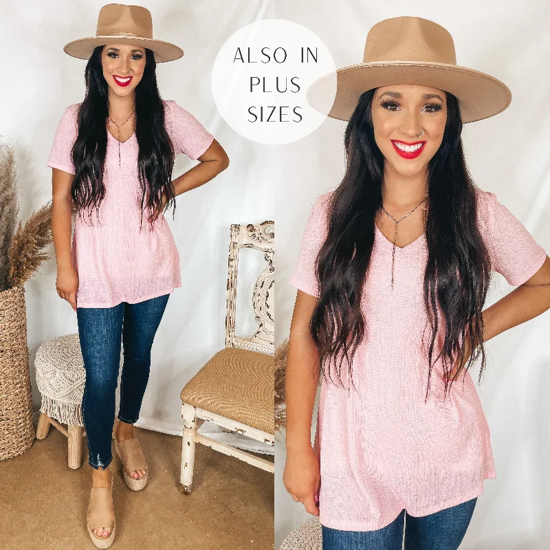 Casual Garments For Women Looking For You Short Sleeve V Neck Top in Light Pink