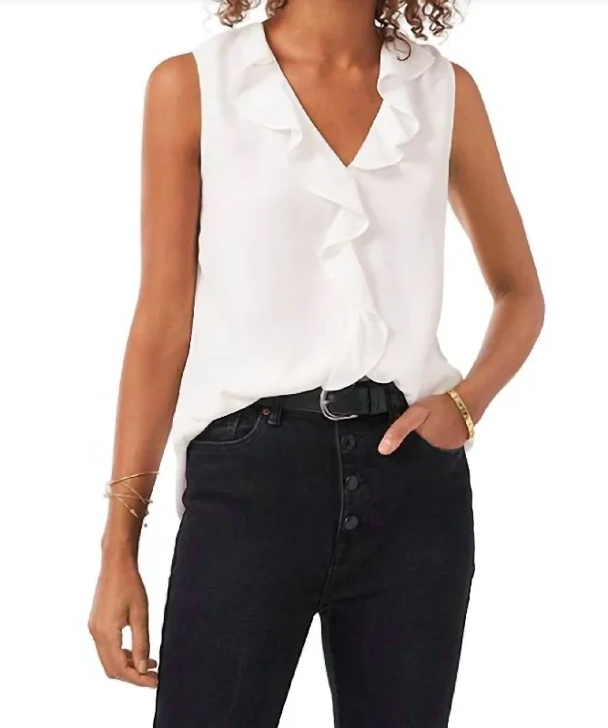 Women's Professional Garments Ruffle V Neck Top In Ivory