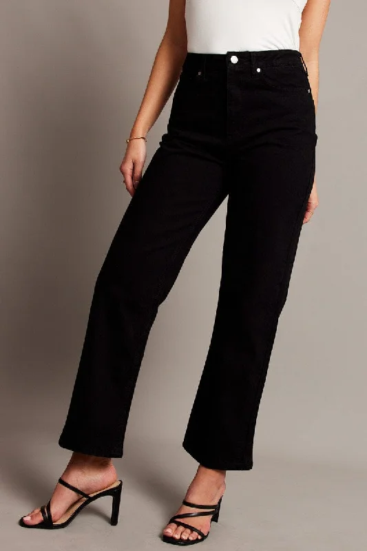 Women's Plus-Size Casual Outfit Black Straight Jean Mid Rise