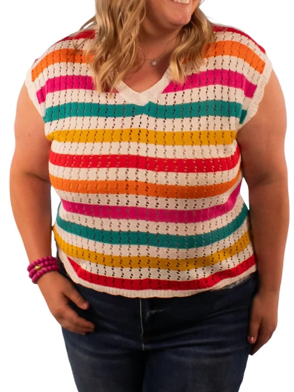 Sophisticated Fashion Cora Knit Top With Lace Up Back Detail In Multicolor