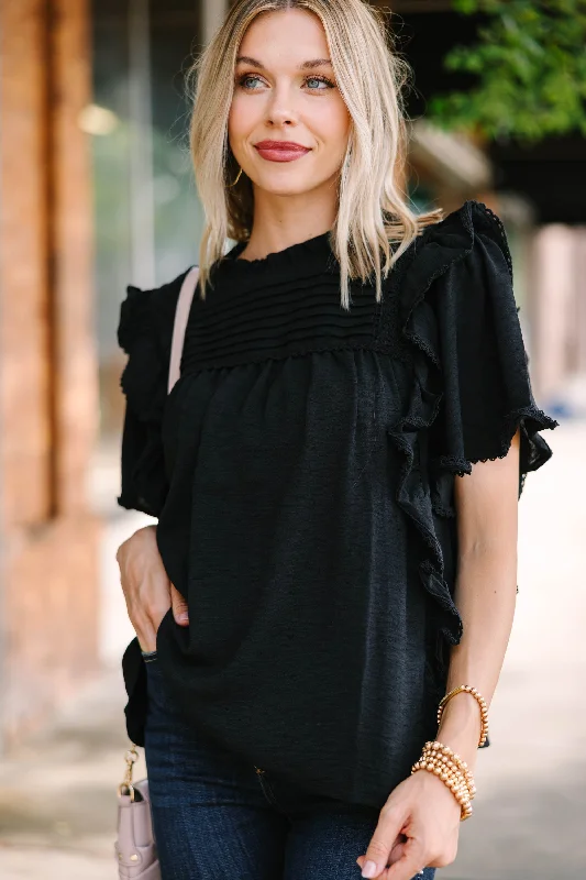 Best Boutiques Online Step It Up Black Ruffled Blouse