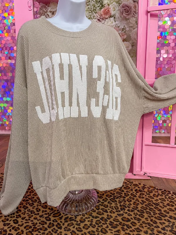 Affordable Online Boutique Oatmeal "JOHN 3.16" Ribbed Oversized Sweatshirt