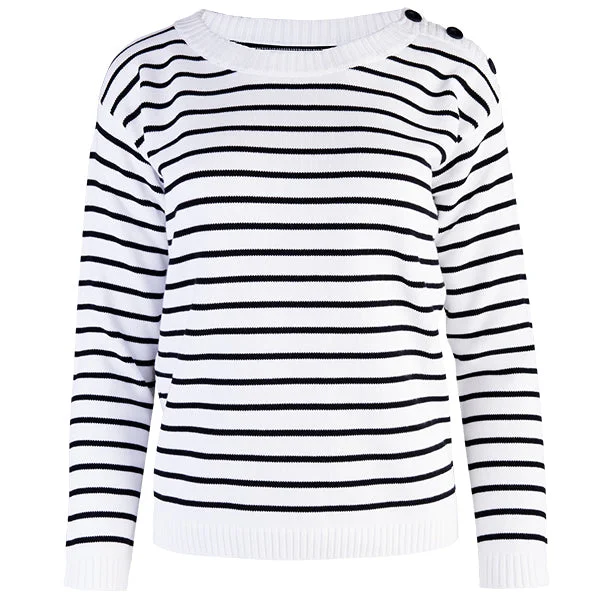 Women's Plus-Size Attire Boatneck Pullover in White/Black Stripe