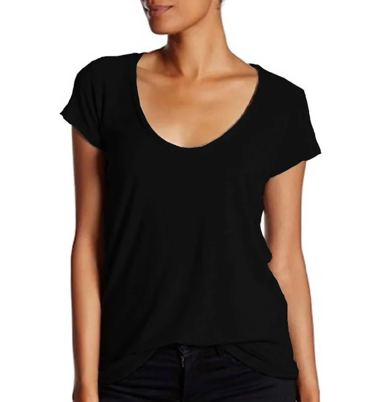 Women's Elegant Evening Attire Women Deep Scoop Neck T-Shirt In Black