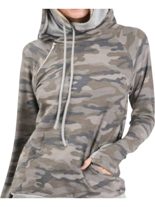 Sophisticated Style Camo Side Zipper Hoodie In Camo Print