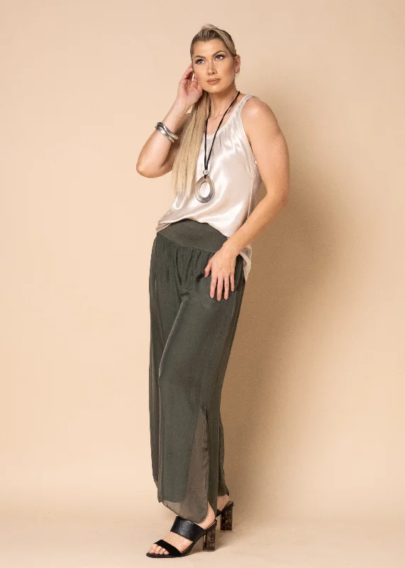 Women's Trendy Activewear Apparel Gia Silk Pants in Khaki