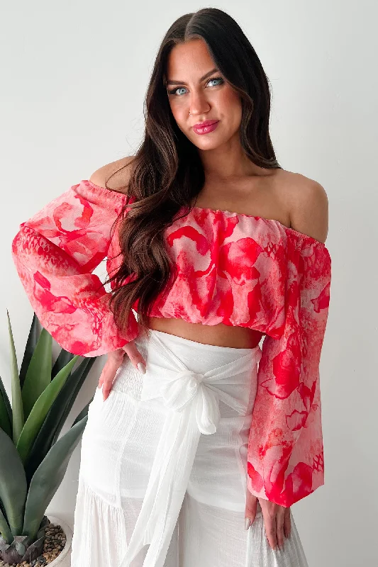 Women's Online Boutique Polished To Perfection Off Shoulder Crop Top (Red Magenta)