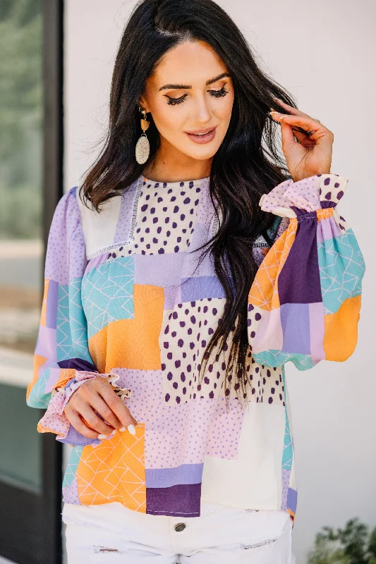 Clothing Store Do Your Best Lavender Purple Abstract Patchwork Blouse