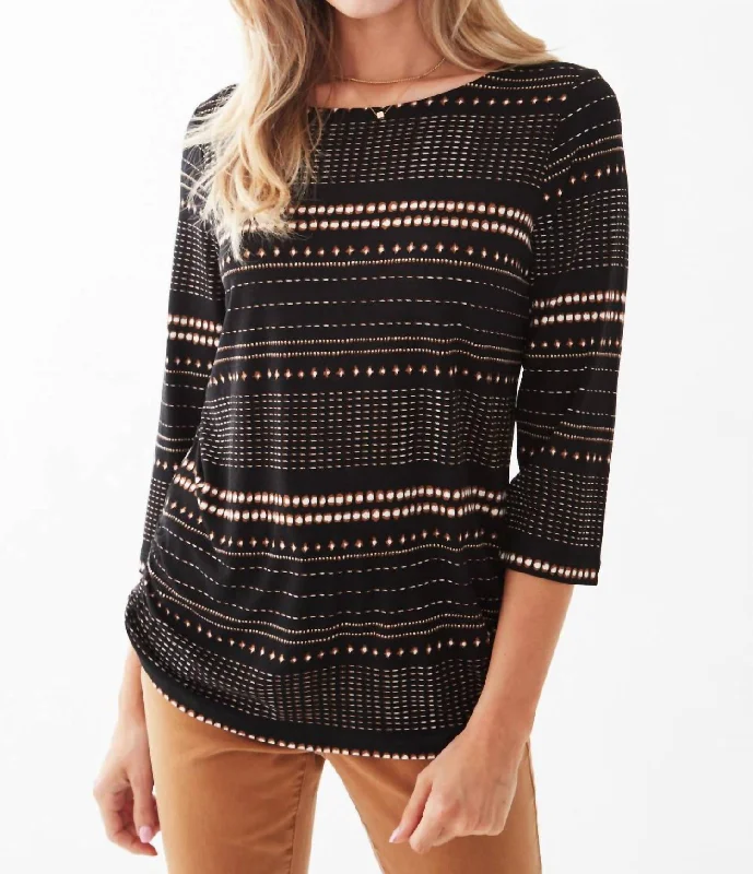 City Fashion 3/4 Sleeve Knit Top In Black