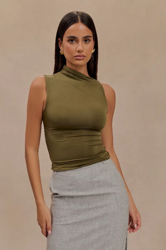 Flash Sale Clothing Hadleigh Sleeveless Slinky Top - Dark Olive