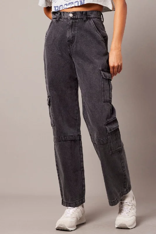 Women's Outfit For The Office Grey Cargo Jean Wide Leg