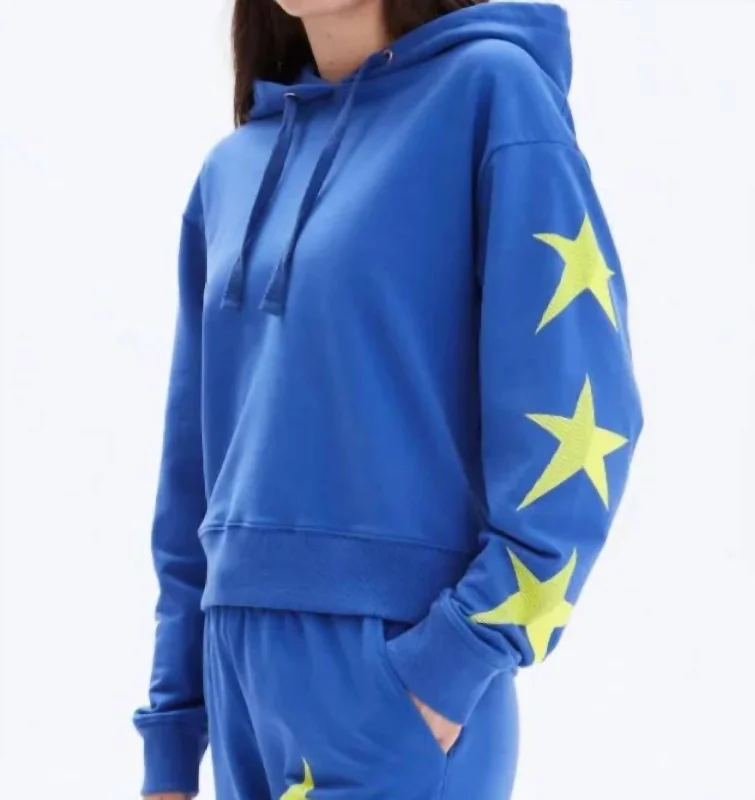 Women's Resort Garments Neon Star Crop Pullover Hoodie In Electric Blue