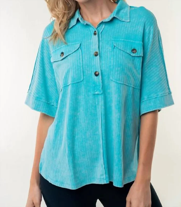 Evening Looks Half Sleeve Solid Knit Top In Teal