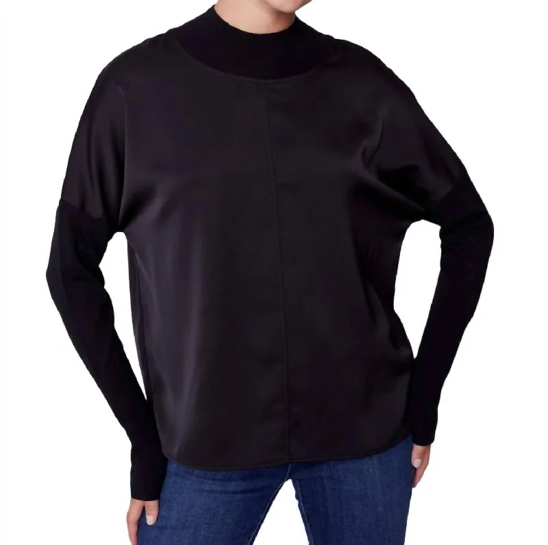 Winter Wardrobe Clearance Satin Knit Top With Mock Neck In Black