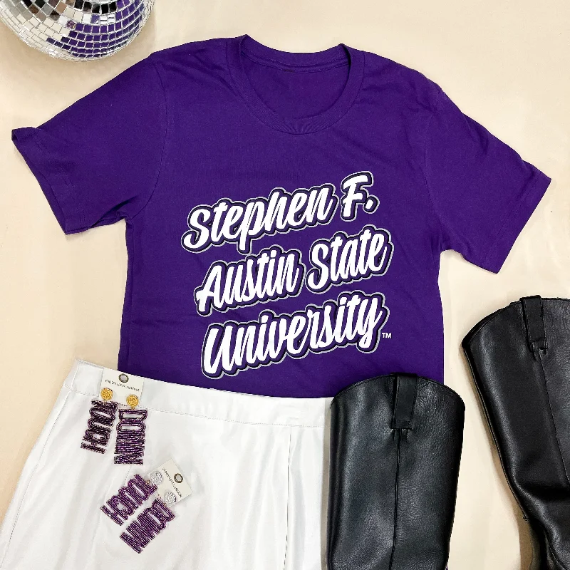 Women's Active Garments For Workouts Lumberjack Game Day | Stephen F. Austin State University Short Sleeve Graphic Tee in Purple