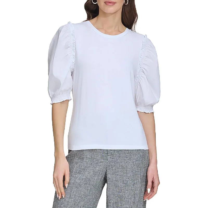 Women's Comfortable Lounge Outfit Womens Mixed Media Cotton Pullover Top